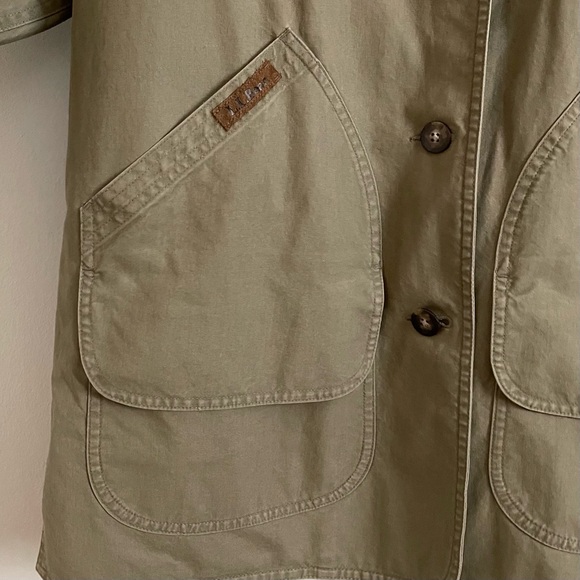 Vintage L.L. Bean Barn Coat in Olive Green with Leather Collar, Petite Large - Picture 6 of 12